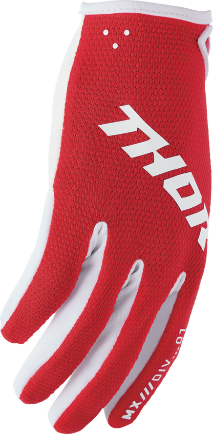 Red THOR Ridemode Static Gloves XS with protective padding, designed for motorcycle riding safety and comfort.