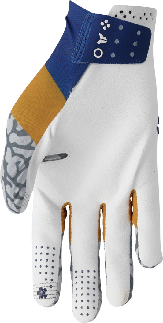 THOR Sportmode Bravo Gloves in navy and copper, large size, featuring protective padding and breathable fabric for motorcycle riding.