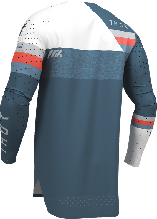 Blue and white THOR Sportmode League Jersey in medium size, featuring the THOR brand logo and sporty design details.