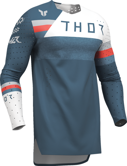 Blue and white THOR Sportmode League Jersey in XL, featuring sporty design and breathable fabric for active riding.