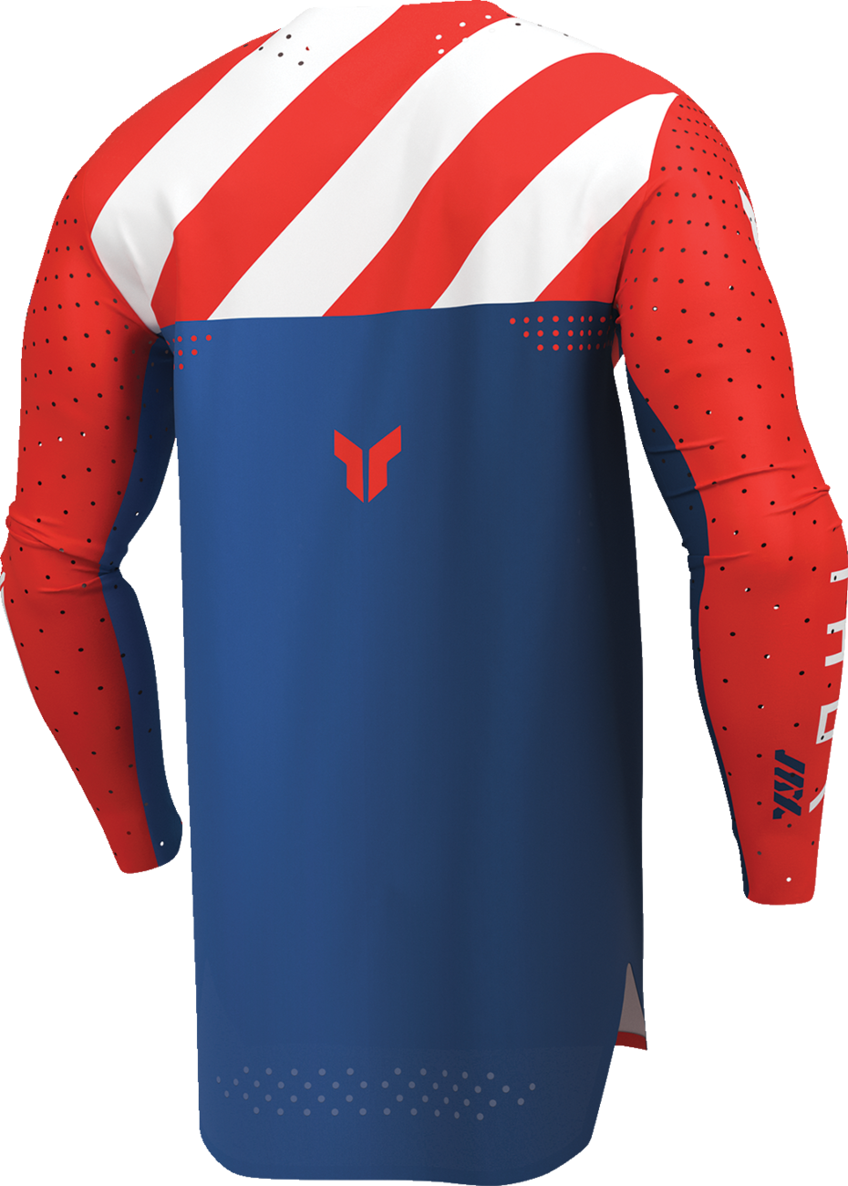 Red THOR Sportmode Synth Jersey in 2XL size, featuring a sleek design and breathable fabric for motorcycle riding comfort.