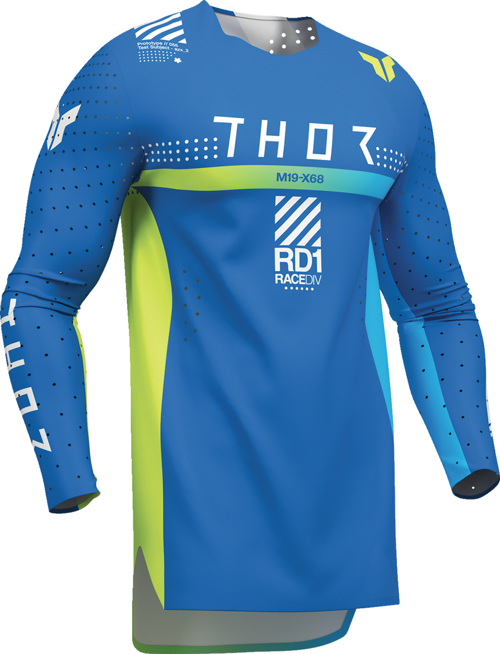 Blue THOR Sportmode Synth Jersey for motocross, size small, featuring breathable fabric and sporty design.