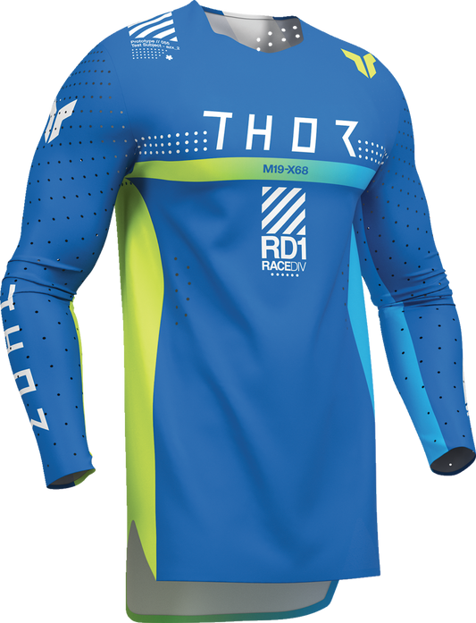 Blue THOR Sportmode Synth Jersey for motocross, size small, featuring breathable fabric and sporty design.