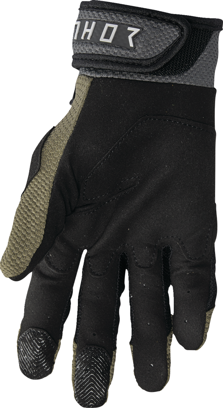 THOR Terrain Gloves in 3XL Army/Charcoal, durable motorcycle gloves with textured grip and reinforced knuckles.