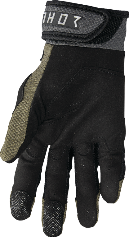 THOR Terrain Gloves in 3XL Army/Charcoal, durable motorcycle gloves with textured grip and reinforced knuckles.