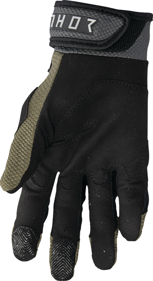 THOR Terrain Gloves in 3XL Army/Charcoal, durable motorcycle gloves with textured grip and reinforced knuckles.