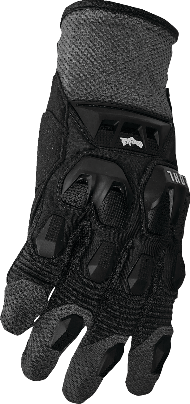 Black and charcoal THOR Terrain gloves in size 3XL featuring durable mesh and Airprene construction.