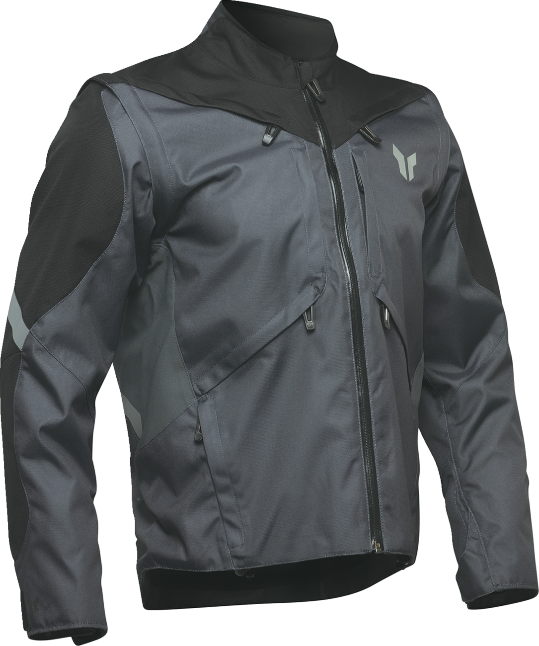 THOR Terrain Jacket in charcoal, medium size, featuring durable outdoor fabric and adjustable hood for versatile weather protection.