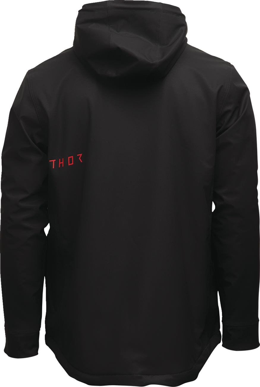 Black THOR Tour motorcycle jacket with waterproof insulation, chest pocket, and large fit, designed for riding comfort.