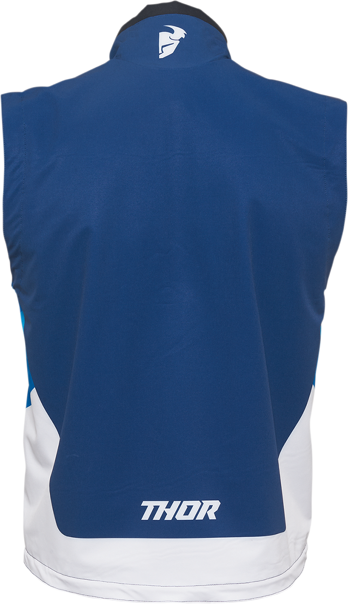 THOR Warmup Vest in navy and white, large size, designed for athletic or motorcycle use, featuring a sleek, fitted style.