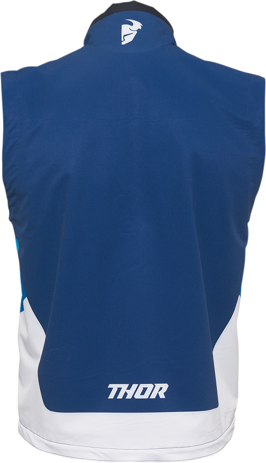THOR Warmup Vest in navy and white, large size, designed for athletic or motorcycle use, featuring a sleek, fitted style.