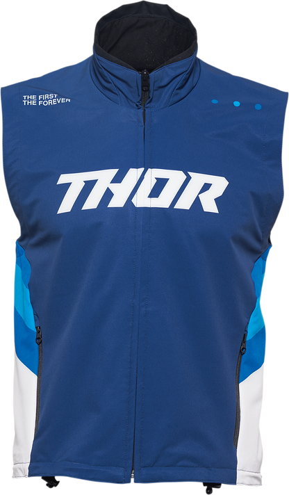 THOR Warmup Vest in navy and white, large size, with a front zipper and sporty design, ideal for riding and outdoor activities.