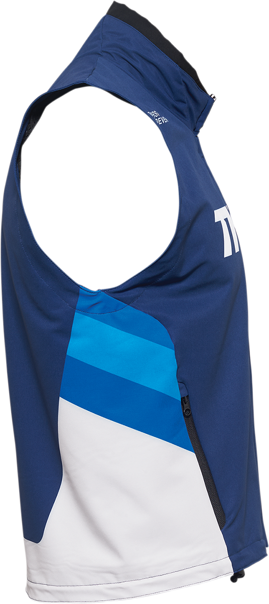 THOR Warmup Vest in navy and white, large size, lightweight motorcycle riding vest with protective features.