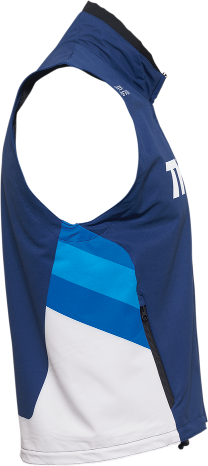 THOR Warmup Vest in navy and white, large size, lightweight motorcycle riding vest with protective features.