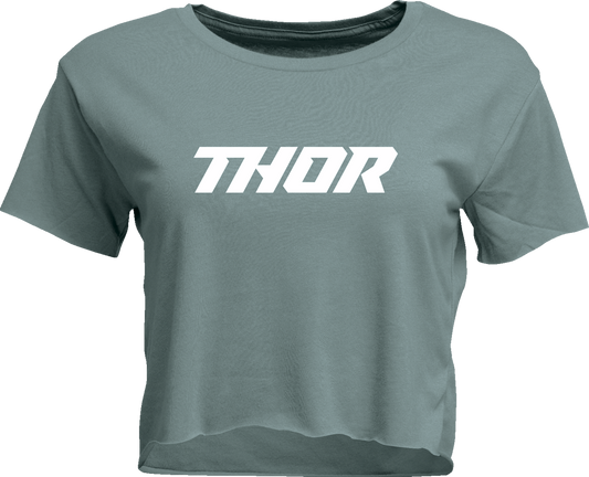 THOR Women's Corp Crop T-Shirt in mineral gray, size XL, featuring a casual fit and classic Thor branding.