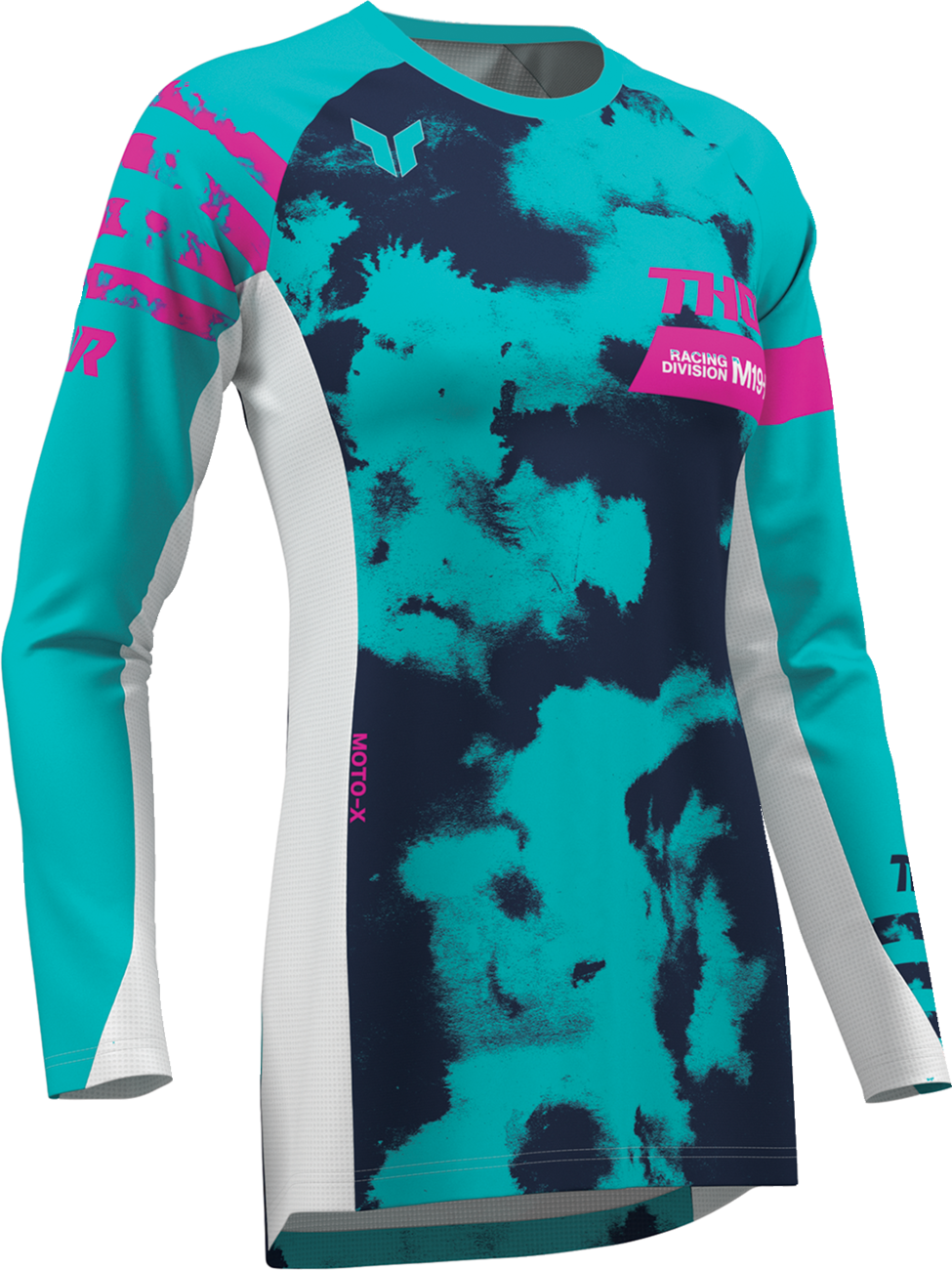 THOR Women's Launchmode Bleach Jersey in white and aqua, featuring a casual athletic style and comfortable fit.