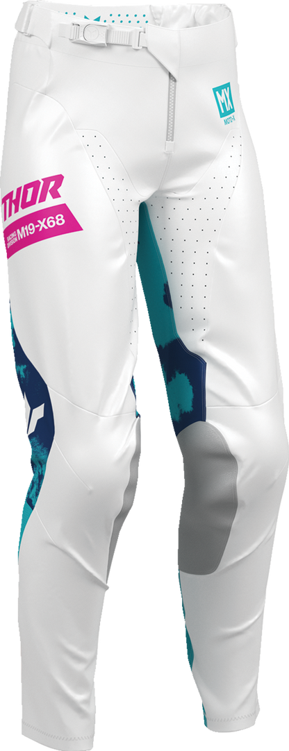 THOR Women's Launchmode Bleach Pants in white and aqua color, US size 5/6, featuring a relaxed fit and stylish design.