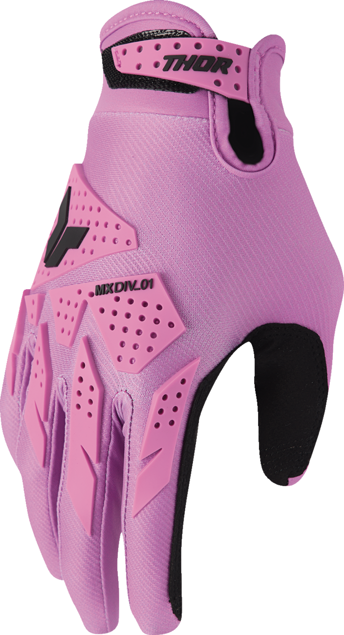 THOR Women's Launchmode XP Gloves in orchid color, large size, made of durable polyester and TPR construction.