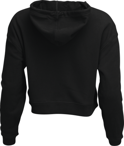 Black THOR Women's Noise Pullover Crop Hoodie displayed on a model, showcasing casual style and comfortable fit.
