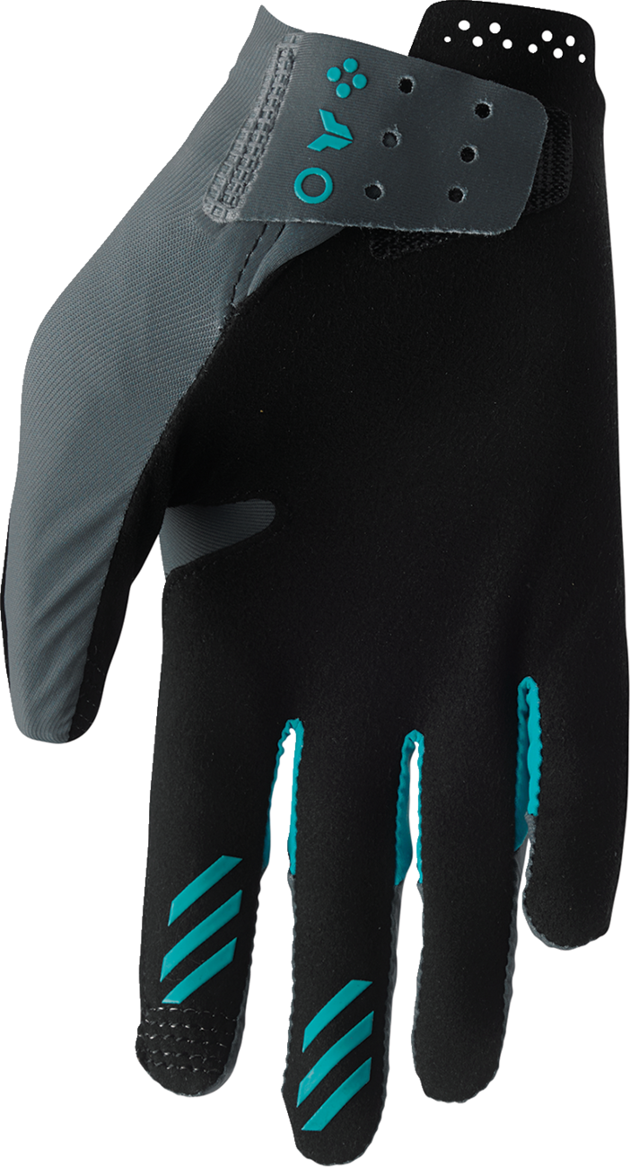 Thor Women's Sportmode Iconic Gloves in gray and aqua, large size, featuring durable material and sporty design.