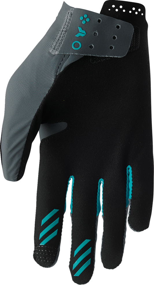 Thor Women's Sportmode Iconic Gloves in gray and aqua, large size, featuring durable material and sporty design.