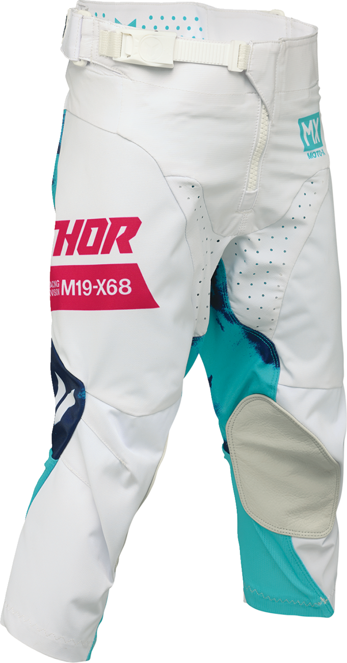 THOR Youth Launchmode Bleach Pants in white and aqua, US size 20, featuring a modern athletic design and branded details.