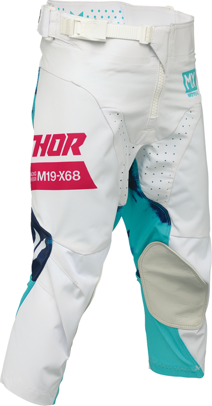 THOR Youth Launchmode Bleach Pants in white and aqua, US size 20, featuring a modern athletic design and branded details.