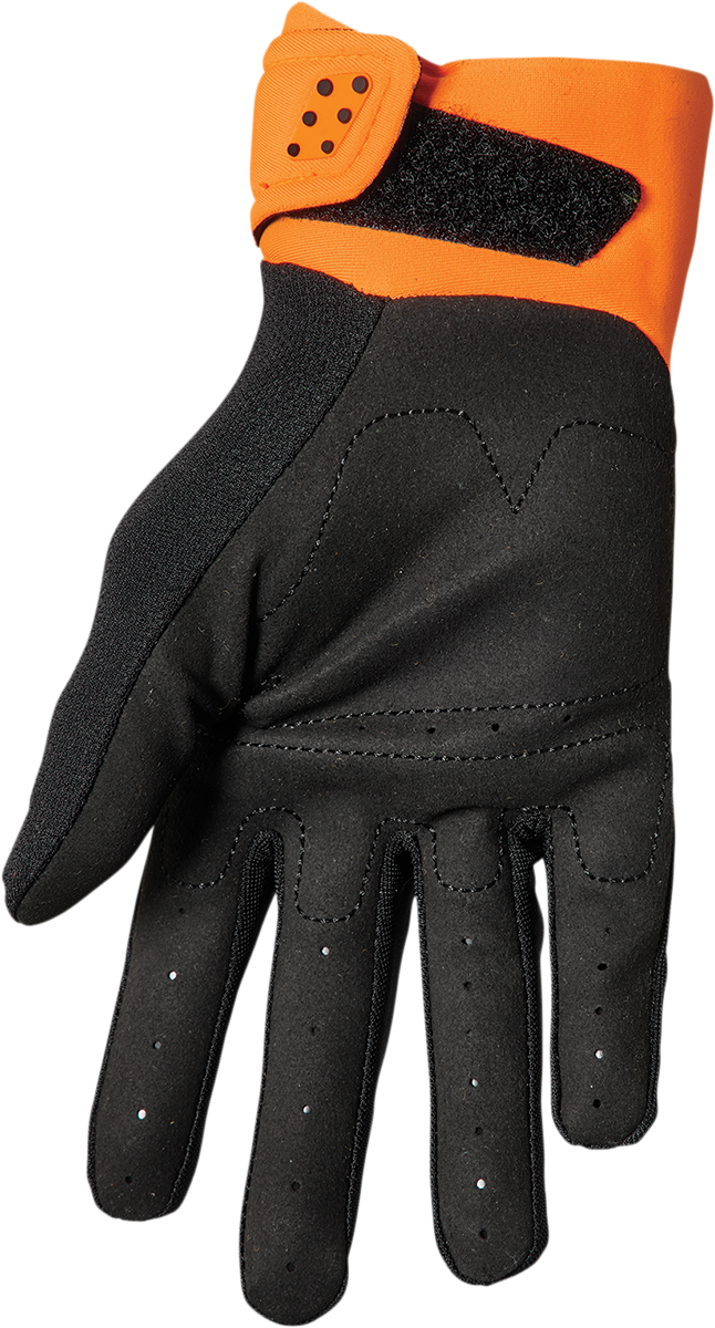 THOR Youth Spectrum Gloves in orange and black, large size, designed for motocross protection and performance.