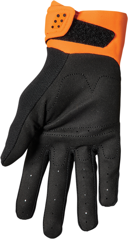 THOR Youth Spectrum Gloves in orange and black, large size, designed for motocross protection and performance.