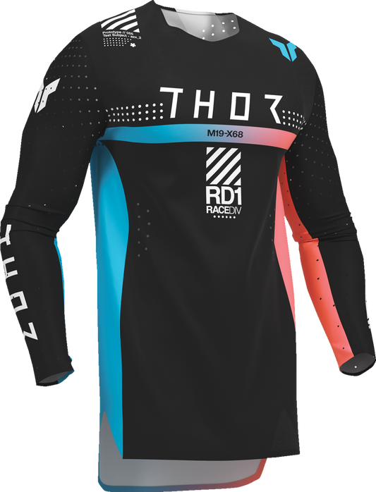 Black THOR Youth Sportmode Synth Jersey, size XL, featuring sporty design and breathable fabric for active riding comfort.