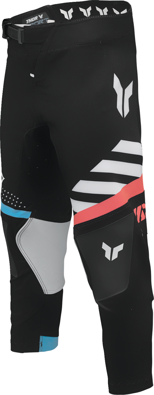 Black THOR Youth Sportmode Synth Pants, US size 26, featuring sleek design and athletic fit, displayed on a plain background.