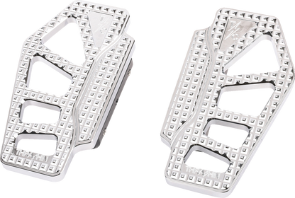 Chrome passenger side Apex Mini Floorboards by THRASHIN SUPPLY CO. for enhanced motorcycle rider comfort and style.