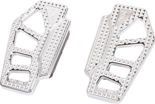 Chrome passenger side Apex Mini Floorboards by THRASHIN SUPPLY CO. for enhanced motorcycle rider comfort and style.