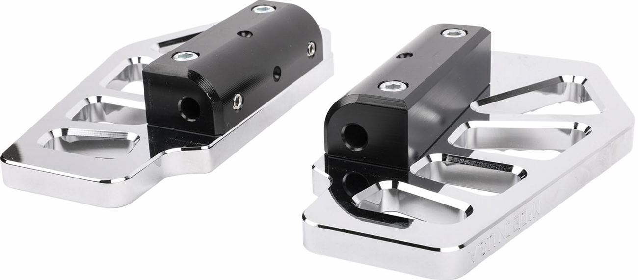 Chrome Apex Mini Floorboards for passenger side by THRASHIN SUPPLY CO., featuring compact design for motorcycle comfort and style.