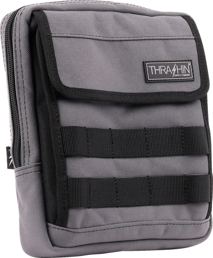 Gray THRASHIN SUPPLY CO. Handlebar Bag Slim for bikes, compact design with secure strap attachment, part number THB-0030.