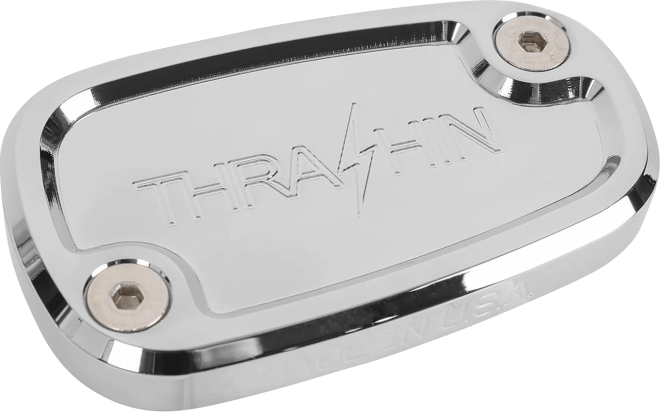 Chrome rear brake reservoir cap for 2018+ Harley Softail by THRASHIN SUPPLY CO., designed for Harley motorcycle brake systems.