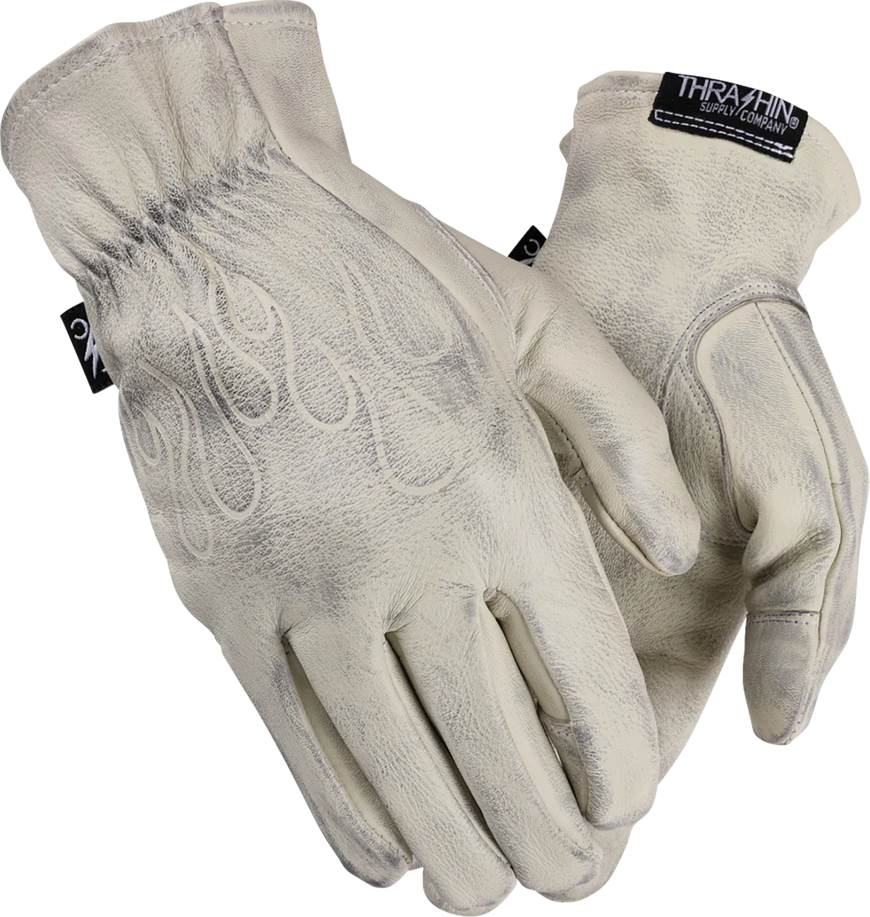 Bone white Roper Leather Gloves by THRASHIN SUPPLY CO. in 3XL size, featuring durable leather with detailed stitching.