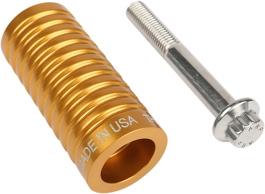 Gold Harley-Davidson TSC Shifter Peg by THRASHIN SUPPLY CO. with textured surface and mounting hardware for motorcycle gear.