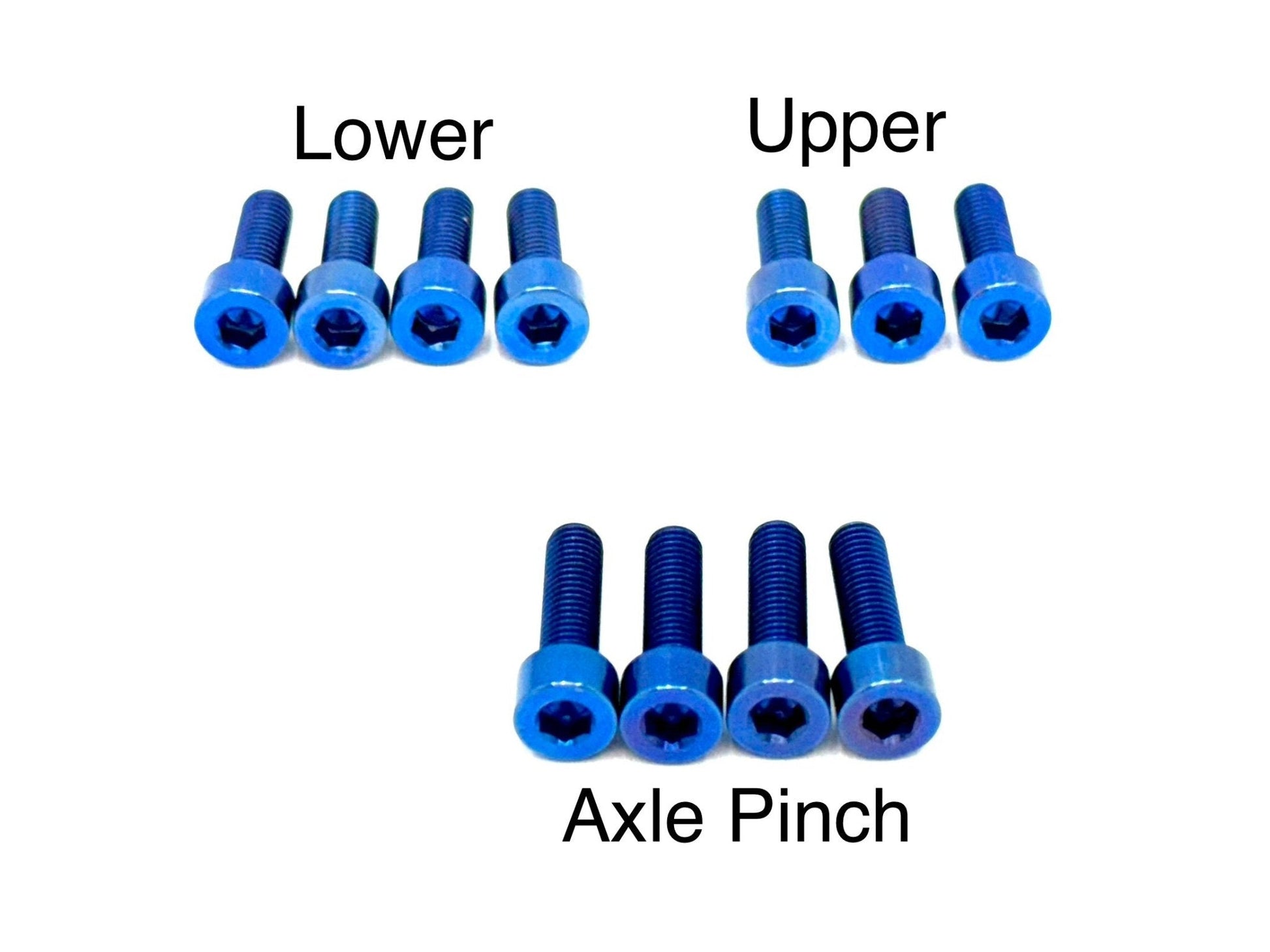 Blue Titanium Surron RST Fork Titanium Bolt Kit with durable titanium bolts for bike suspension.