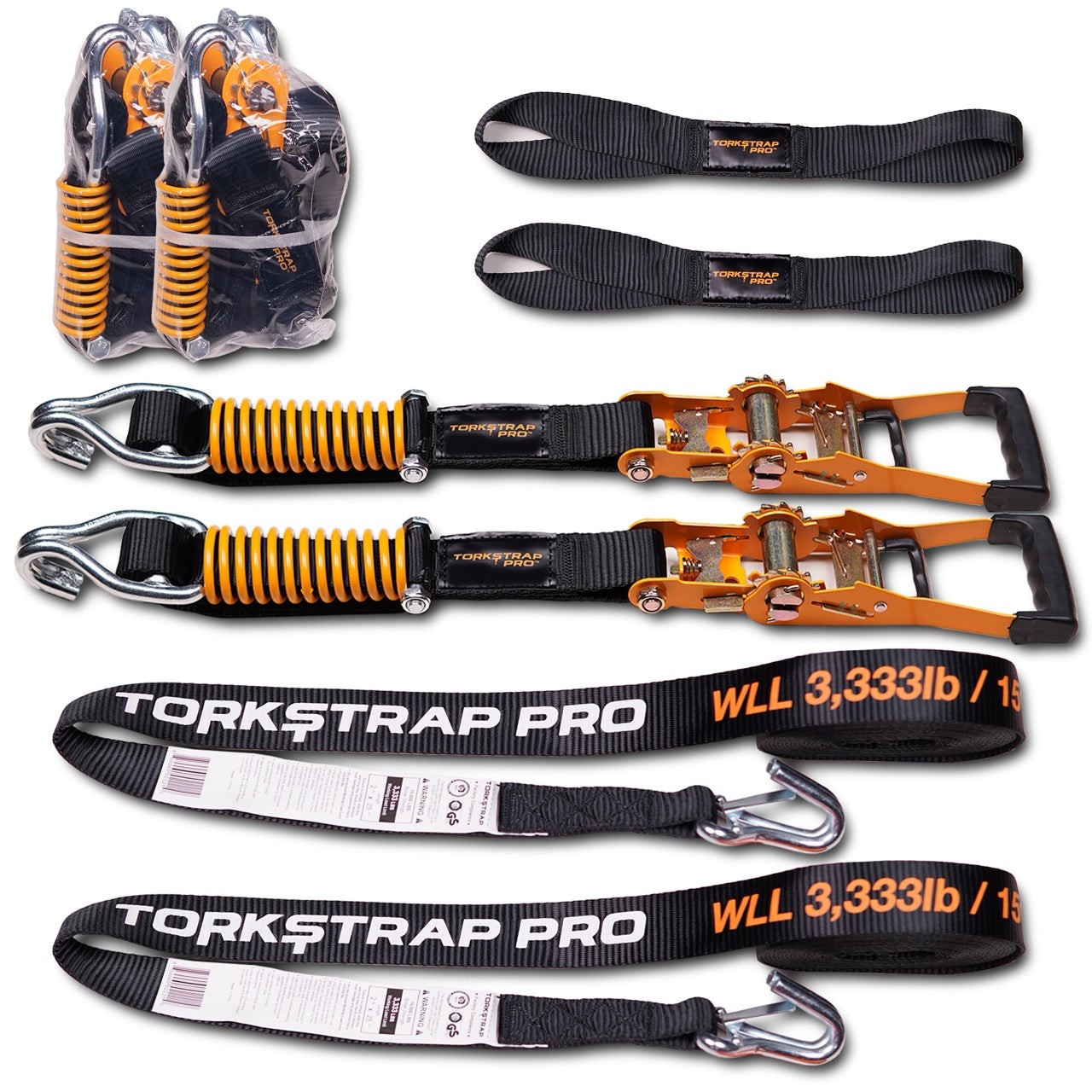 TorkStrap PRO | 25' x 2'' Self Tensioning Ratchet Straps (10,000LB Break Strength) - Adjusts to Load Shifts - Spring Loaded Heavy Duty Ratchet Straps w/ Soft Loops - UTV, Cargo, ATV, Truck - Howling Moto