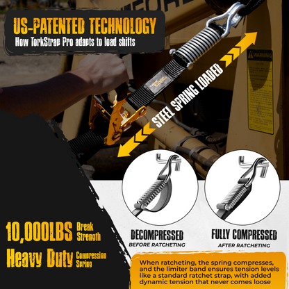 TorkStrap PRO | 25' x 2'' Self Tensioning Ratchet Straps (10,000LB Break Strength) - Adjusts to Load Shifts - Spring Loaded Heavy Duty Ratchet Straps w/ Soft Loops - UTV, Cargo, ATV, Truck - Howling Moto