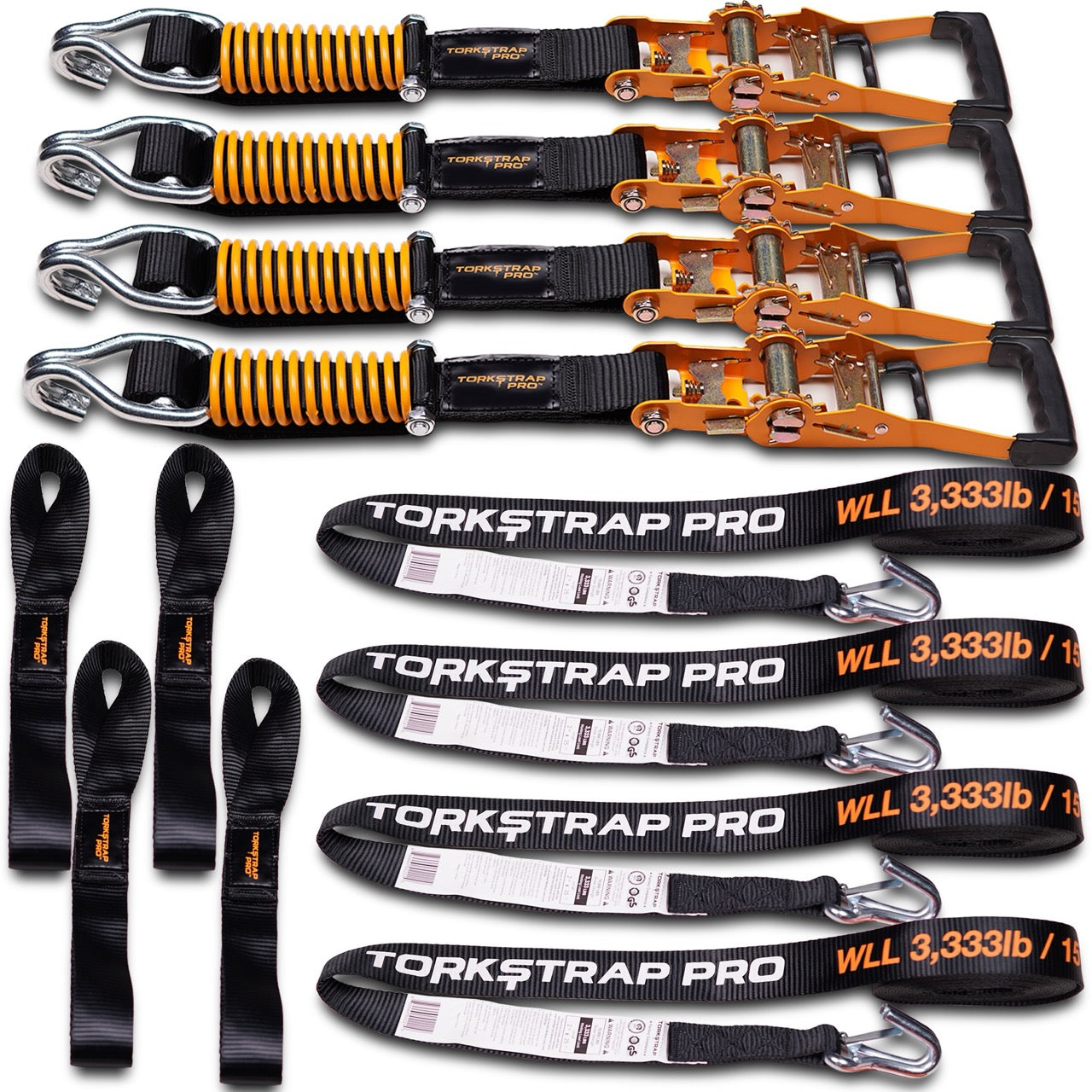 TorkStrap PRO | 25' x 2'' Self Tensioning Ratchet Straps (10,000LB Break Strength) - Adjusts to Load Shifts - Spring Loaded Heavy Duty Ratchet Straps w/ Soft Loops - UTV, Cargo, ATV, Truck - Howling Moto