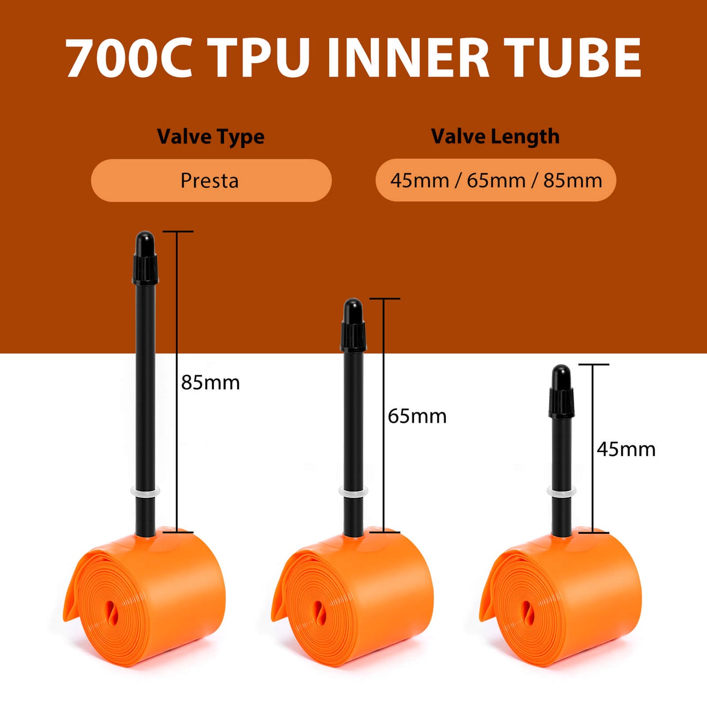 Hycline TPU road bike tube for 700C wheels, compatible with 18C-32C tires, shown in the image.
