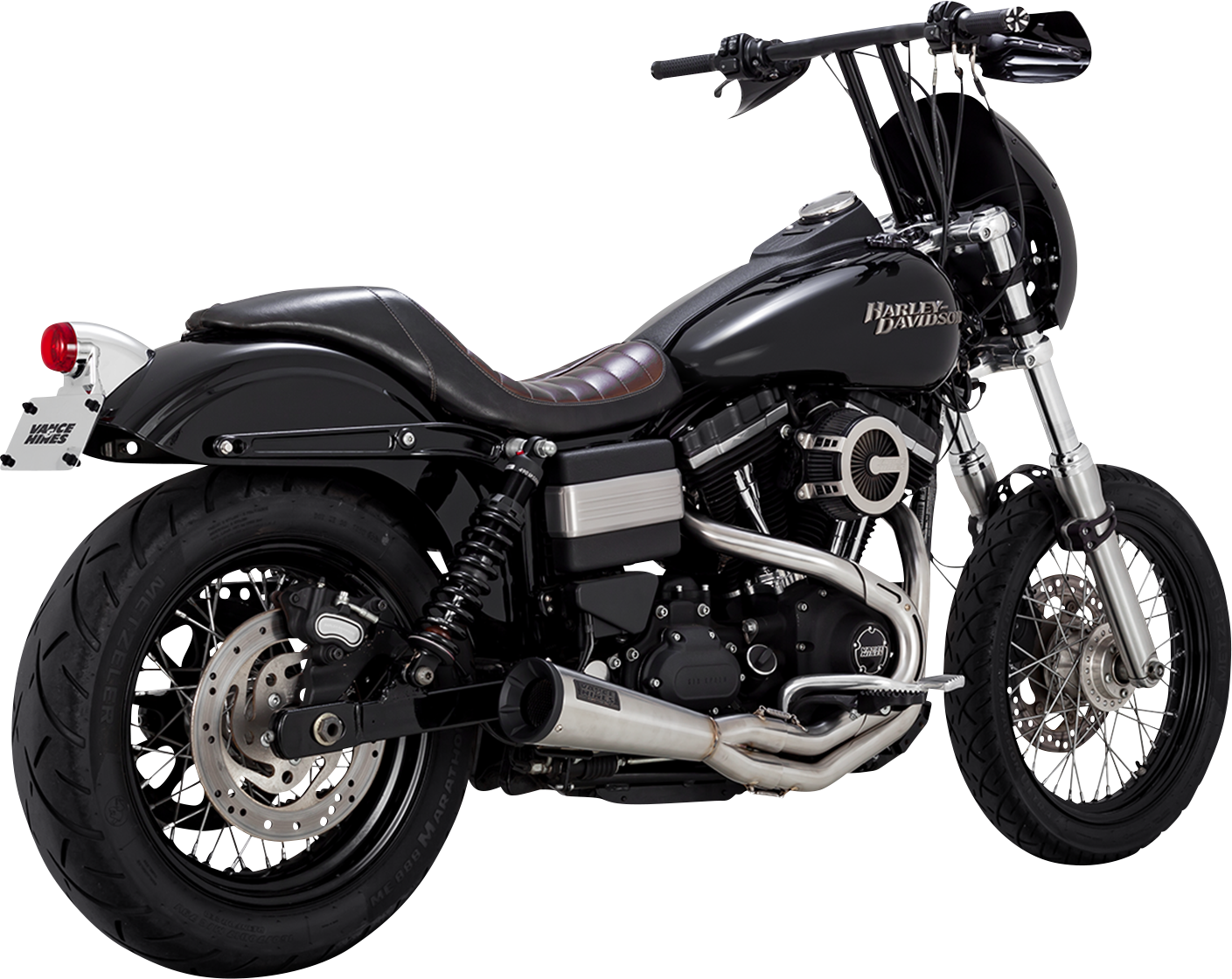 VANCE & HINES 27325 2-Into-1 Upsweep Exhaust System in brushed stainless steel, showing sleek motorcycle exhaust design