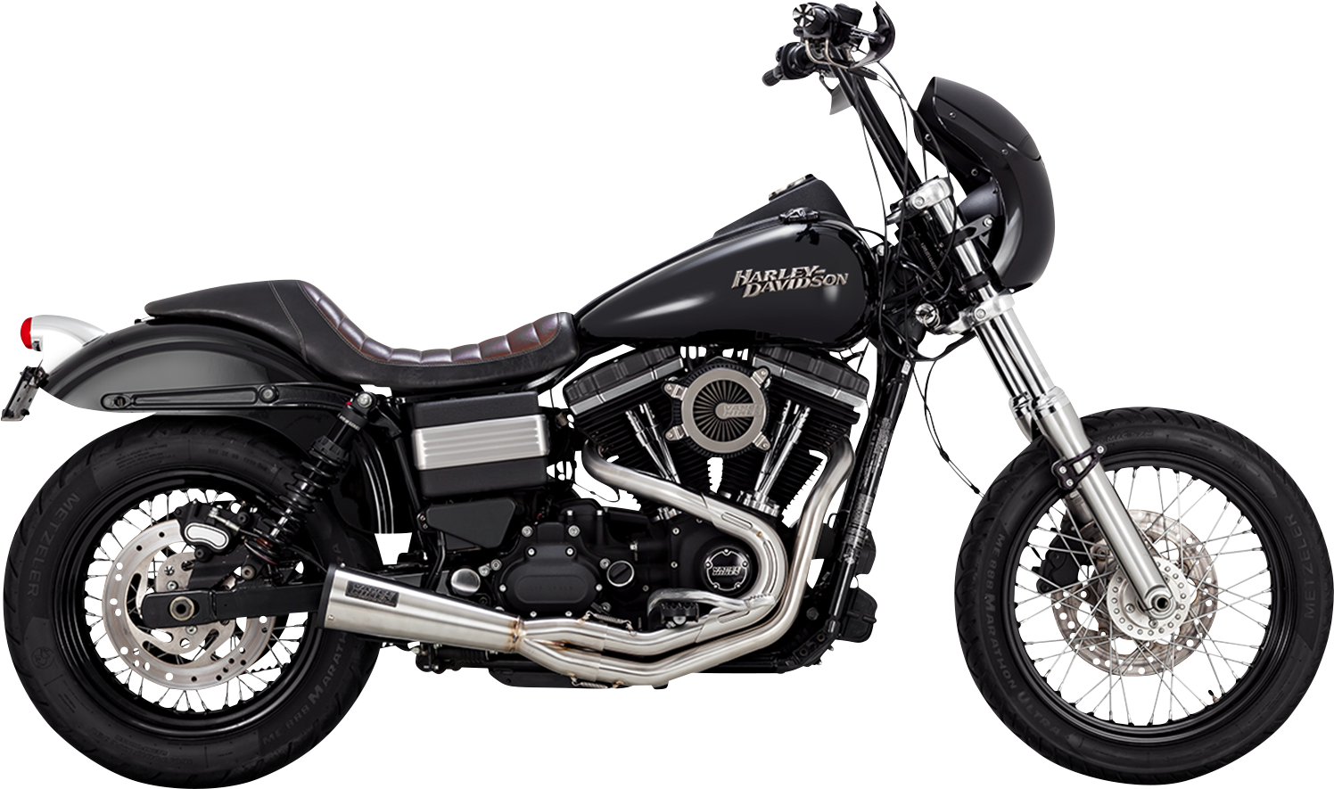 Vance & Hines 27325 2-Into-1 Upsweep exhaust system in brushed stainless steel for motorcycle performance and style