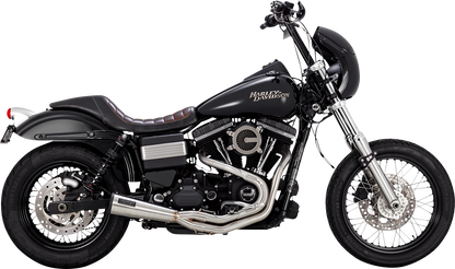 Vance & Hines 27325 2-Into-1 Upsweep exhaust system in brushed stainless steel for motorcycle performance and style