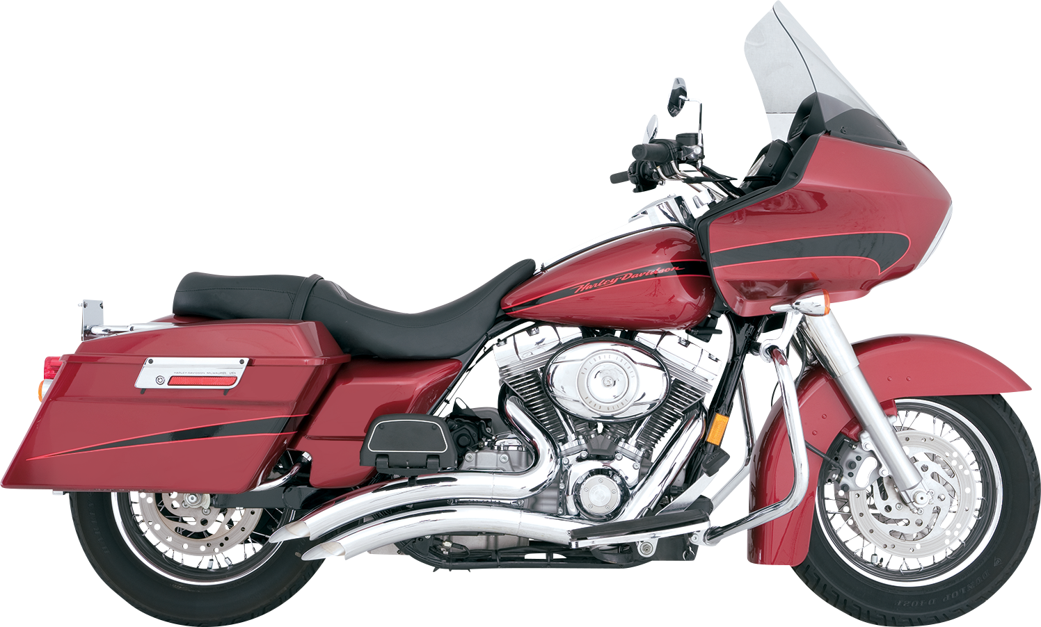 VANCE & HINES Big Radius Chrome Exhaust System for motorcycles, showing the shiny chrome finish and curved pipe design.