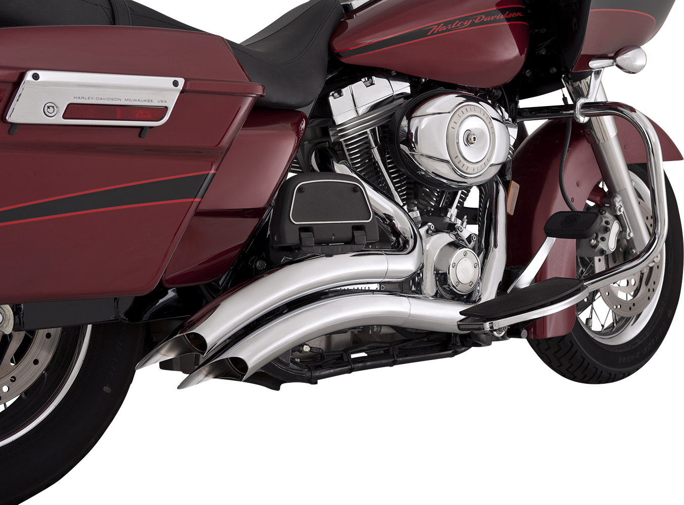 VANCE & HINES Big Radius Chrome Exhaust System for motorcycles, showcasing the shiny chrome finish and curved design.
