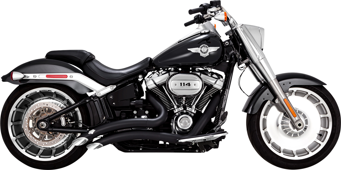 Vance & Hines Big Radius Black Exhaust System for motorcycles, shown from the front angle with matte black finish.