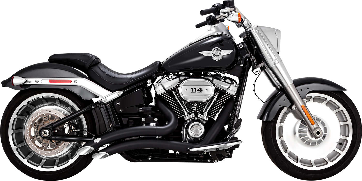 Vance & Hines Big Radius Black Exhaust System for motorcycles, shown from the front angle with matte black finish.